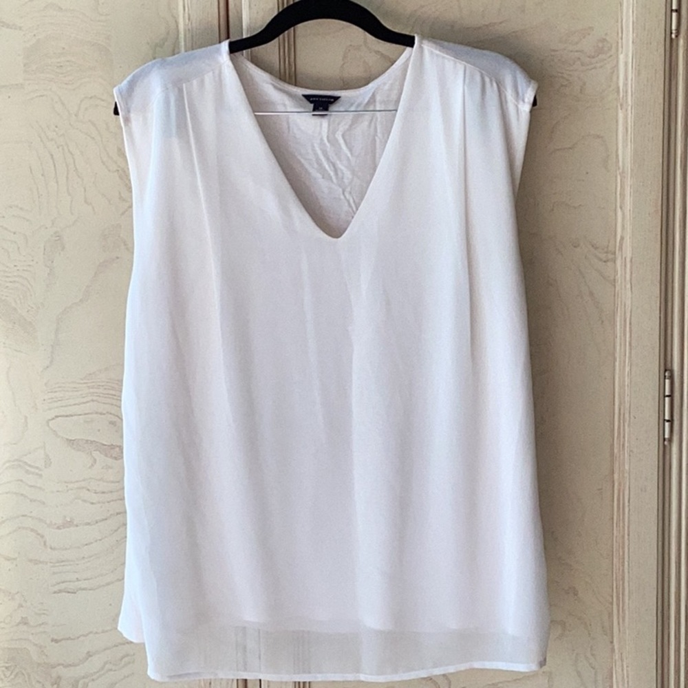 Ann Taylor Cream Blouse with Textured Fabric and V-Neck